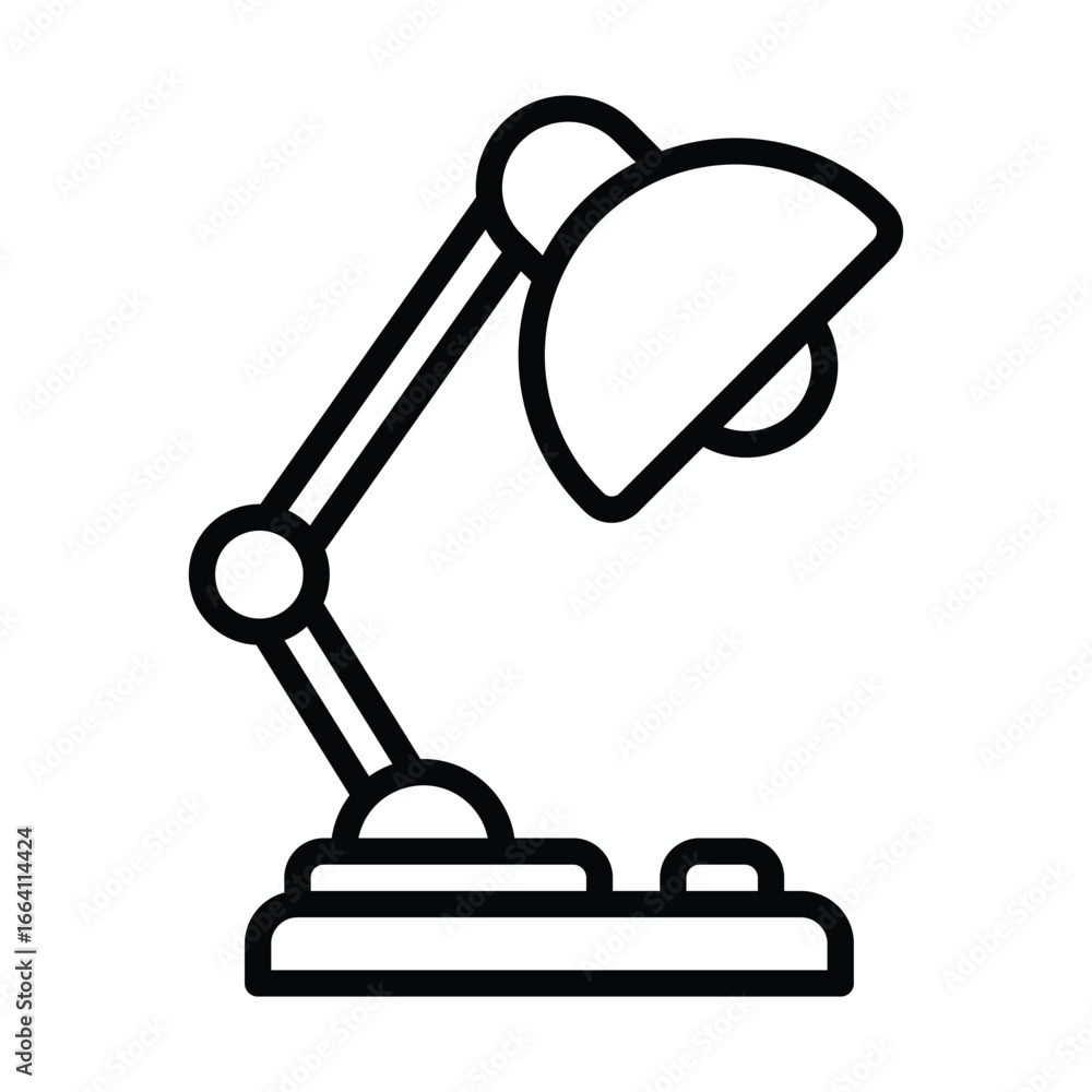 Poster Outline of a desk lamp with an adjustable arm and base. Editable stroke. Vector illustration