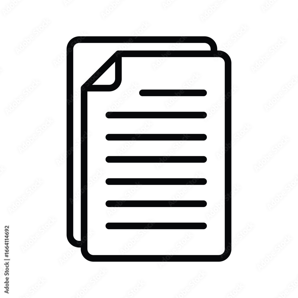 Poster Two paper sheets with content lines the front sheet with a curled corner. Editable stroke. Vector illustration