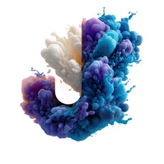 Abstract Colorful Smoke Explosion Letter J with Blue Purple Cloud on White Background