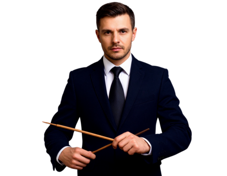 Business Man in Suit Holding Sticks Isolated on Transparent Background PNG