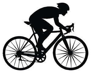 Obraz premium Black silhouette of a cyclist on a road bike riding fast