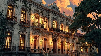 Fototapeta premium Historic street with lights high resolution picture