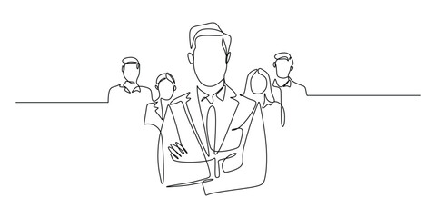 Continuous Line Drawing of a Business Leader and Their Team