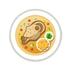 Vector Illustration: Top view of food plate on black background