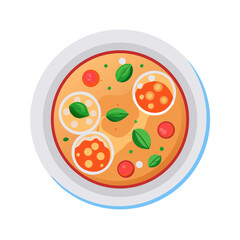 Vector pizza illustration with tomato and basil toppings art