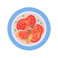 Flat design illustration of tomato salad on a plate