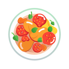 Stylized chicken with sauce and vegetables on a plate