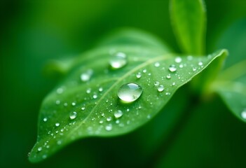 green leaf with water drops background