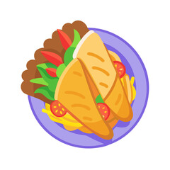 Colorful flat illustration of a loaded plate of shawarma