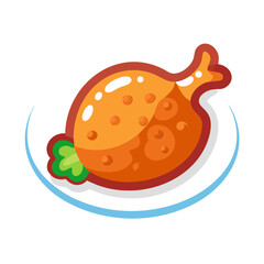 Crispy Fried Chicken Leg on a Plate Illustration