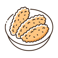 Crispy fried chicken tenders served on brown plate illustration