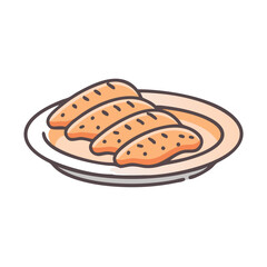 Grilled chicken breasts on plate, vector illustration on black