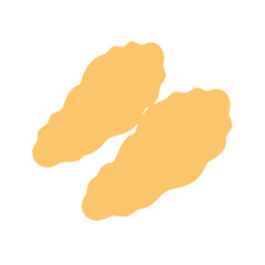 Two abstract, flat chicken nuggets floating on a black background