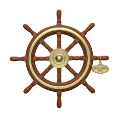 Antique wooden ship s wheel with brass accents isolated on transparent background