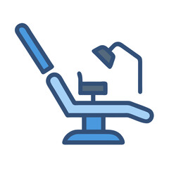 Isolated graphic illustration of blue dental chair with lighting