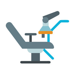 Flat design illustration of dental chair and equipment