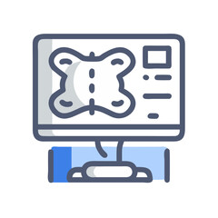 Medical imaging computer displaying stylized anatomical X-ray examination result