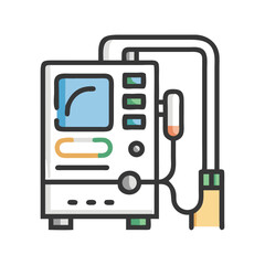 Icon illustration of medical dialysis machine with tubing and monitor