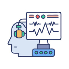 Medical scan with head and display showing brain activity