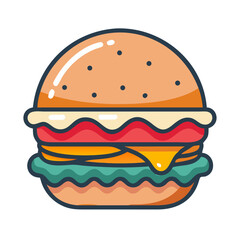 Stylized vector illustration of a burger on black background