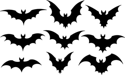 set of Halloween bats, silhouette, bird, vector, animal, illustration, flying, nature, birds, fly, black, wildlife, bat, Halloween, wings, wild, flight, icon, fish, wing, set, eagle, animals, design, 