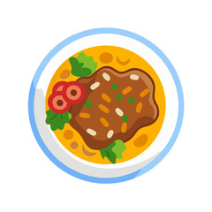 Overhead shot of a cartoon style stew in bowl