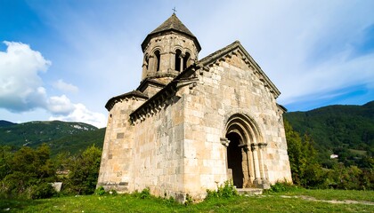 Fototapeta premium Ancient Stone Church in Mountainous Landscape