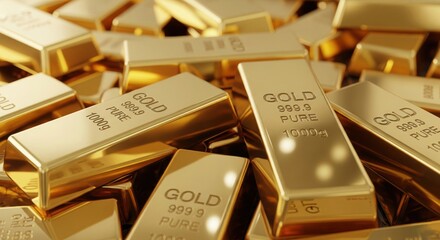 Photorealistic Pile of Scattered Gold Bars Engraved with GOLD 999.9 PURE 1000g