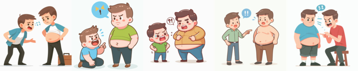 Cute Handdrawn Overweight Man Character with Different Emotions and Expressions Illustration