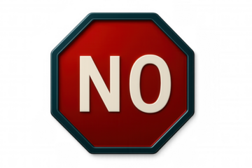 Stop sign displaying bold white no text against vivid red octagonal surface, cut out with transparent background