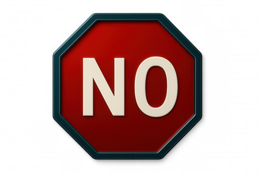 Stop sign displaying bold white no text against vivid red octagonal surface, cut out with transparent background
