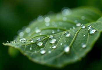 green leaf with water drops background