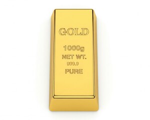 Isolated 3D Render of Gold Bullion Bar with Shiny Embossed Lettering GOLD 1000g NET WT 999.9 PURE