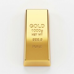 Isolated 3D Render of Gold Bullion Bar with Shiny Embossed Lettering GOLD 1000g NET WT 999.9 PURE