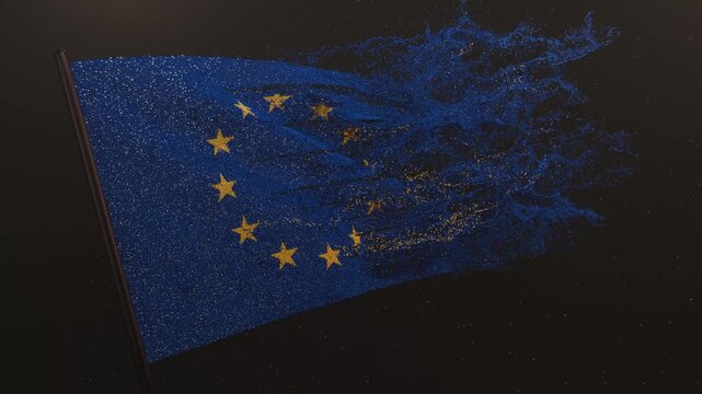 Particle flag animation of European Union. Europe flag animation. Waving flag video of European Union