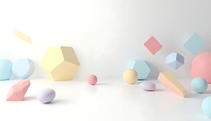 Geometric Shapes Composition with Pastel Colors on White Surface
