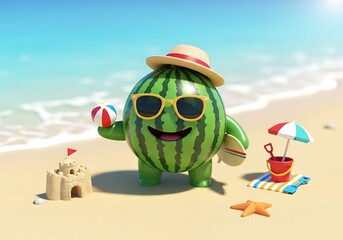 Watermelon enjoying beach vacation (1)