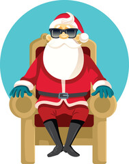 Santa Claus Sitting on the Throne Vector Cartoon Illustration. Cool Santa wearing sunglasses feeling relaxed and carefree 