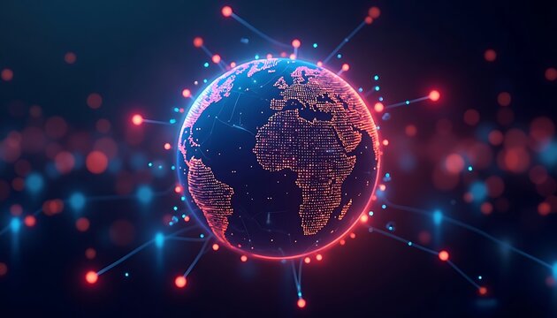 Glowing Earth Globe with Data Connection, Digital World