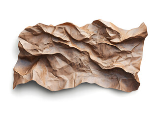 Crumpled Piece of Kraft Paper Isolated on White
