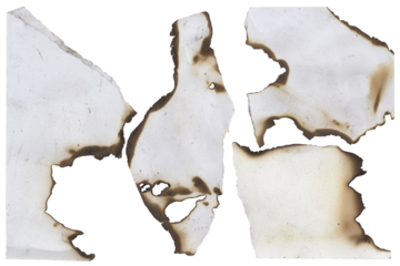 Burnt paper edge texture – charred torn sheet, isolated transparent background