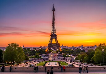 Fototapeta premium Eiffel Tower Parisian Sunset Spectacle