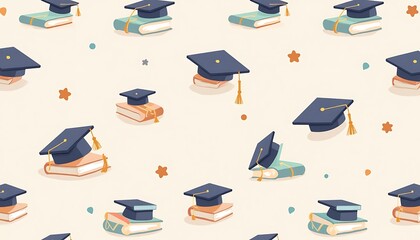 Graduation Caps and Books Pattern for Education-themed Designs