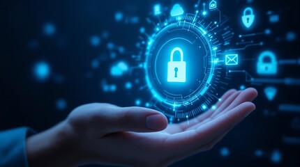 Cyber security concept digital lock on hand data protection and privacy internet security