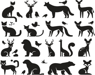 Black Minimalist Animals Silhouettes Icons