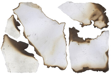 Burnt paper edge texture – charred torn sheet, isolated transparent background