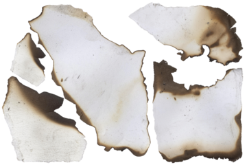 Burnt paper edge texture – charred torn sheet, isolated transparent background