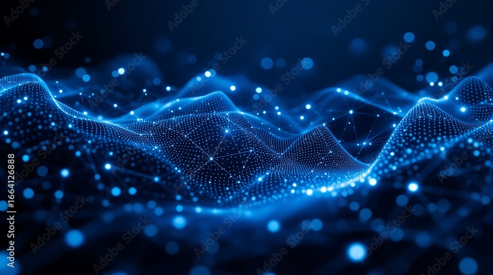 Poster abstract blue technology background with digital wave and data network connection design