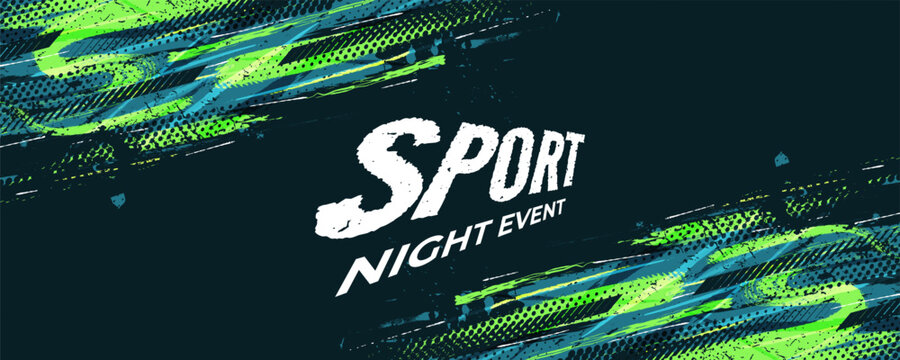 Blue and Green Brush Background in Halftone Style. Grunge Sports Cover or Poster Design. Scratch and Texture Elements For Design