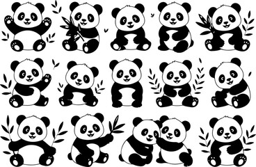 Obraz premium Cute Panda Cartoon Icons Bundle